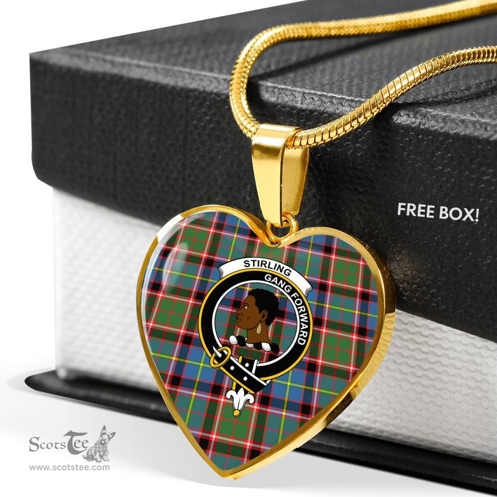 Scottish Stirling Clan Tartan Heart Necklace - Crest Classic  Scottish Plaid Tartan Plaid