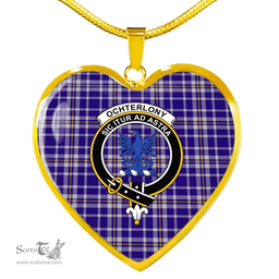 Scottish Ochterlony Clan Tartan Heart Necklace - Crest Classic  Scottish Plaid Tartan Plaid