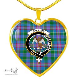 Scottish Ralston Clan Tartan Heart Necklace - Crest Classic  Scottish Plaid Tartan Plaid