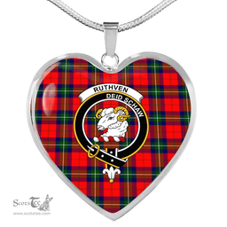 Scottish Ruthven Modern Clan Tartan Heart Necklace - Crest Classic s Scottish Plaid Tartan Plaid