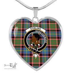 Scottish Stirling Clan Tartan Heart Necklace - Crest Classic  Scottish Plaid Tartan Plaid