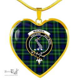 Scottish MacNeil (of Colonsay) Clan Tartan Heart Necklace - Crest Classic  Scottish Plaid Tartan Plaid