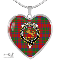 Scottish MacKintosh Clan Tartan Heart Necklace - Crest Classic  Scottish Plaid Tartan Plaid