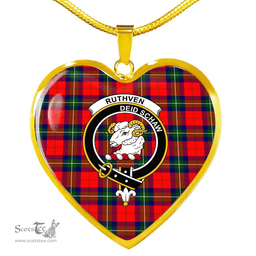 Scottish Ruthven Modern Clan Tartan Heart Necklace - Crest Classic s Scottish Plaid Tartan Plaid
