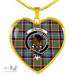 Scottish Stirling Clan Tartan Heart Necklace - Crest Classic  Scottish Plaid Tartan Plaid