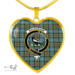 Scottish Walkinshaw Clan Tartan Heart Necklace - Crest Classic  Scottish Plaid Tartan Plaid