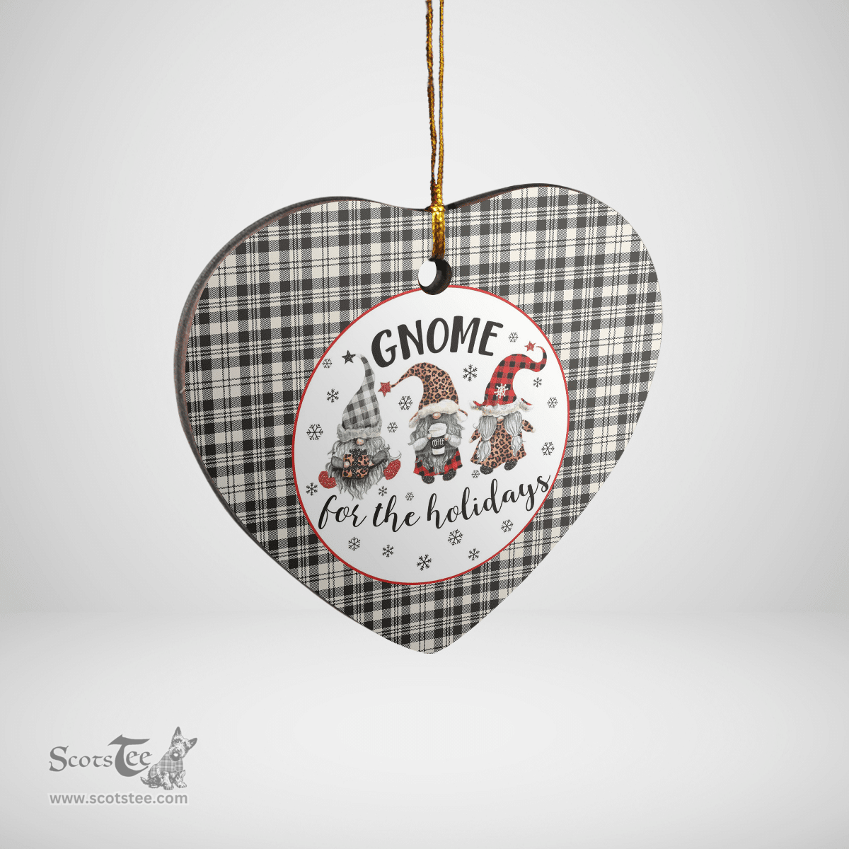 Scottish Scott Black & White Ancient Clan Tartan Ceramic Ornament - Gnome Heart Style Scottish Plaid Tartan Plaid