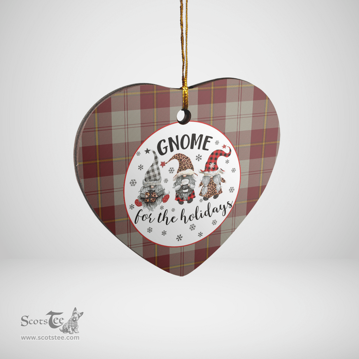 Scottish Cunningham Burgundy Dancers Clan Tartan Ceramic Ornament - Gnome Heart Style Scottish Plaid Tartan Plaid