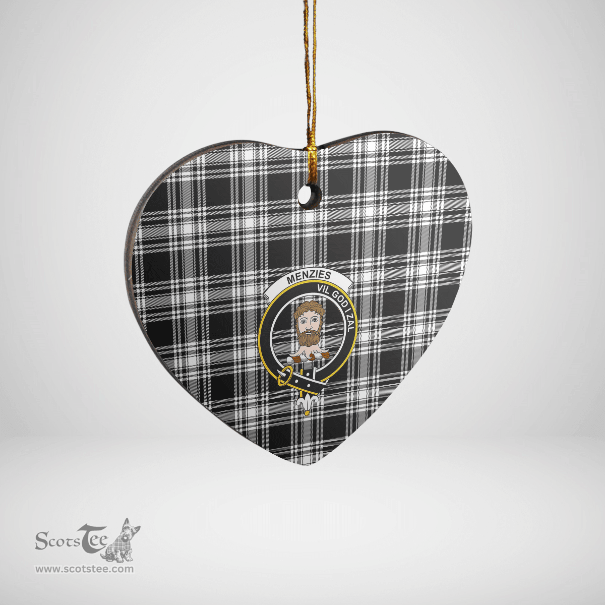 Scottish Menzies Black & White Modern Clan Tartan Ceramic Ornament - Crest Heart Style Scottish Plaid Tartan Plaid