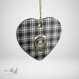 Scottish Menzies Black & White Modern Clan Tartan Ceramic Ornament - Crest Heart Style Scottish Plaid Tartan Plaid