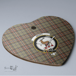 Scottish Scott Green Weathered Clan Tartan Ceramic Ornament - Crest Heart Style Scottish Plaid Tartan Plaid