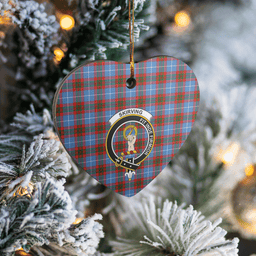 Scottish Skirving (Edinburgh) Clan Tartan Ceramic Ornament - Crest Heart Style Scottish Plaid Tartan Plaid