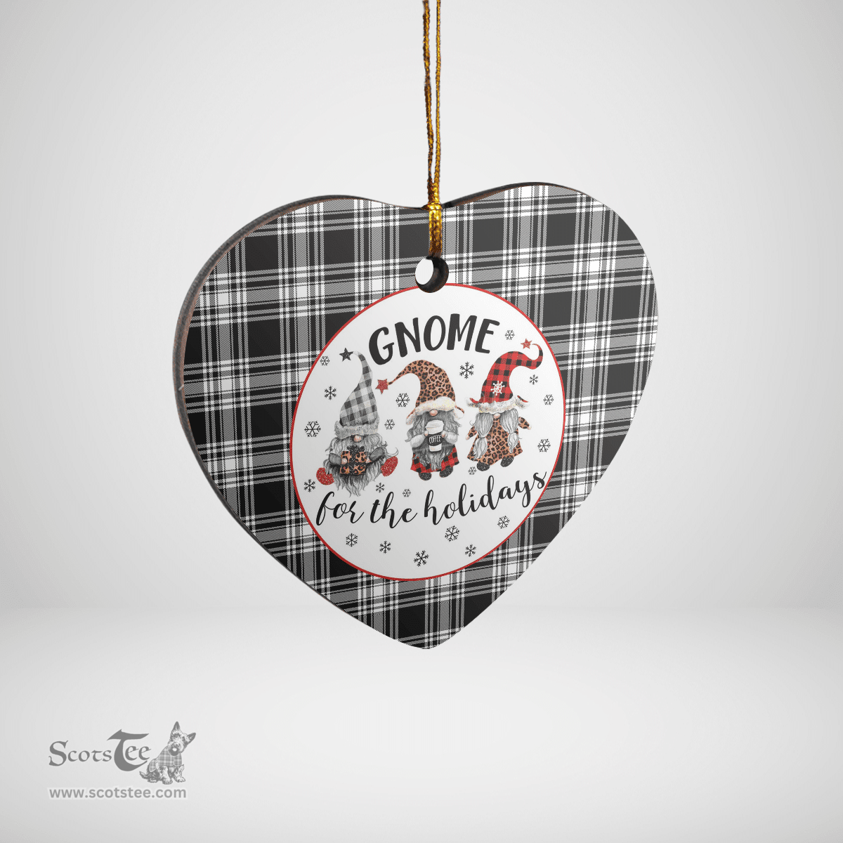 Scottish Menzies Black & White Modern Clan Tartan Ceramic Ornament - Gnome Heart Style Scottish Plaid Tartan Plaid