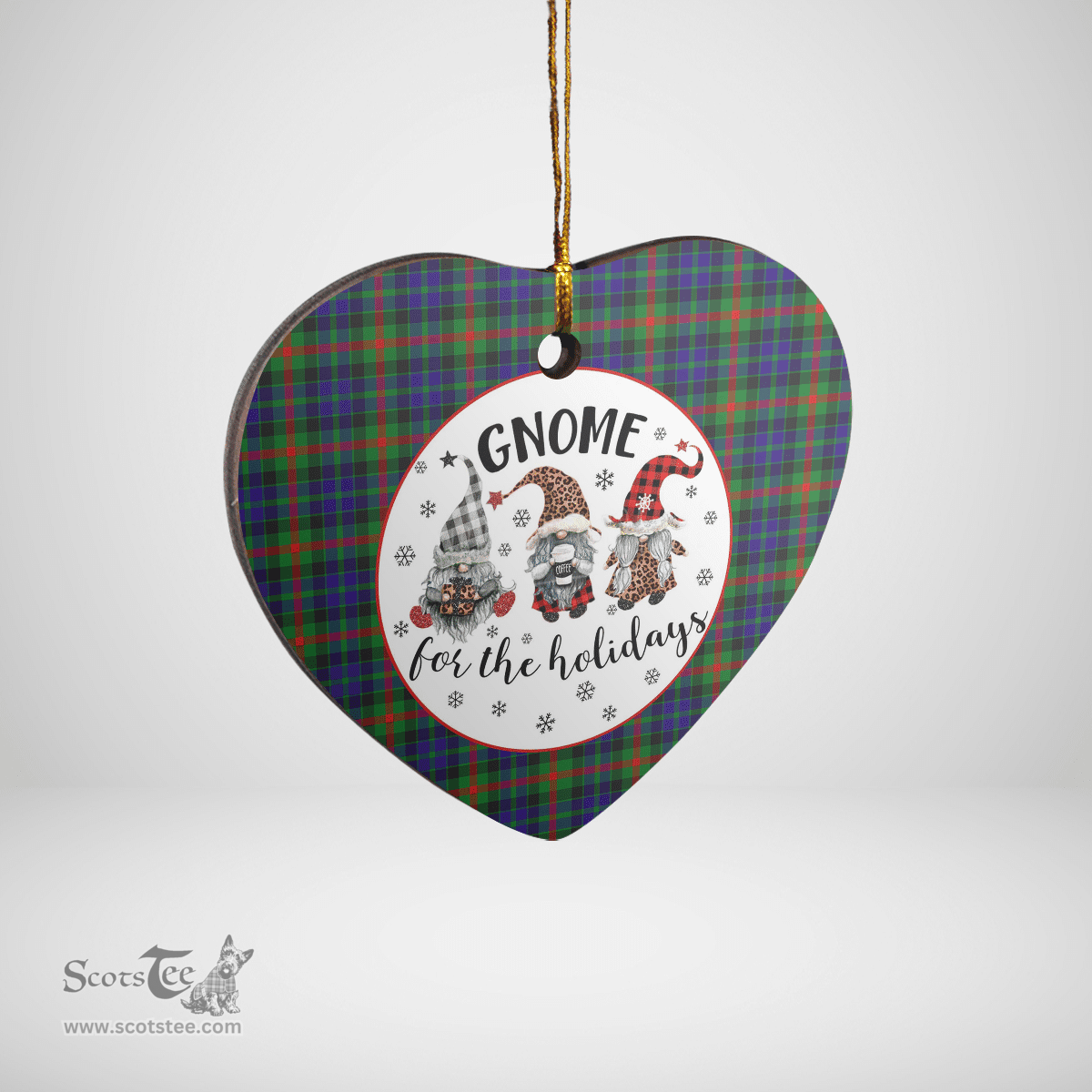 Scottish Gunn Clan Tartan Ceramic Ornament - Gnome Heart Style Scottish Plaid Tartan Plaid