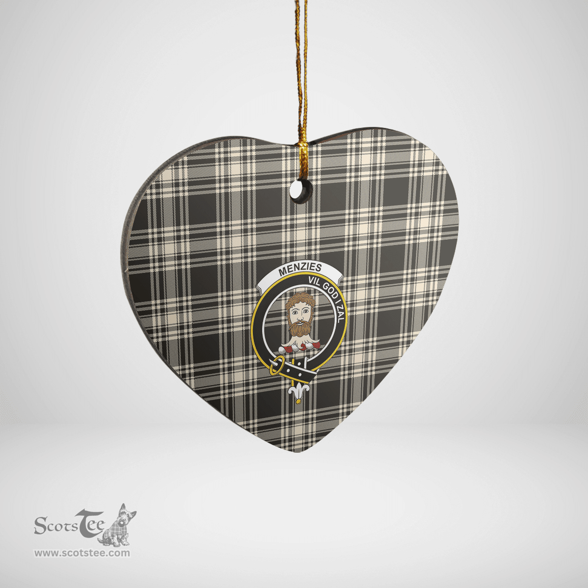 Scottish Menzies Black & White Ancient Clan Tartan Ceramic Ornament - Crest Heart Style Scottish Plaid Tartan Plaid