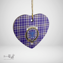 Scottish Ochterlony Clan Tartan Ceramic Ornament - Crest Heart Style Scottish Plaid Tartan Plaid
