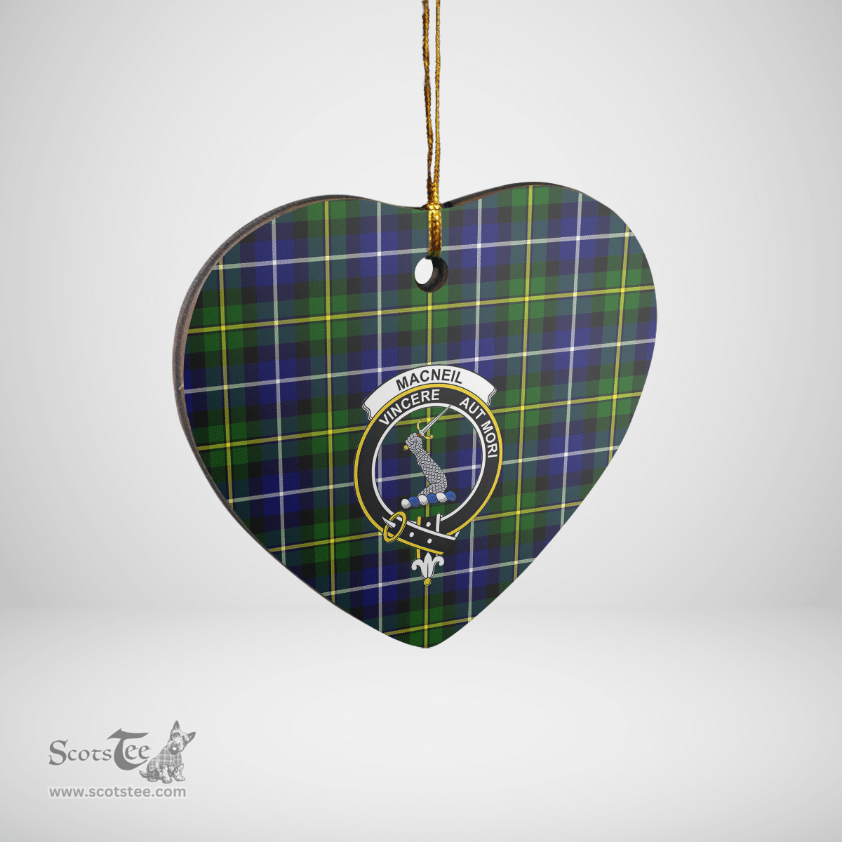 Scottish MacNeil of Barra Modern Clan Tartan Ceramic Ornament - Crest Heart Style Scottish Plaid Tartan Plaid
