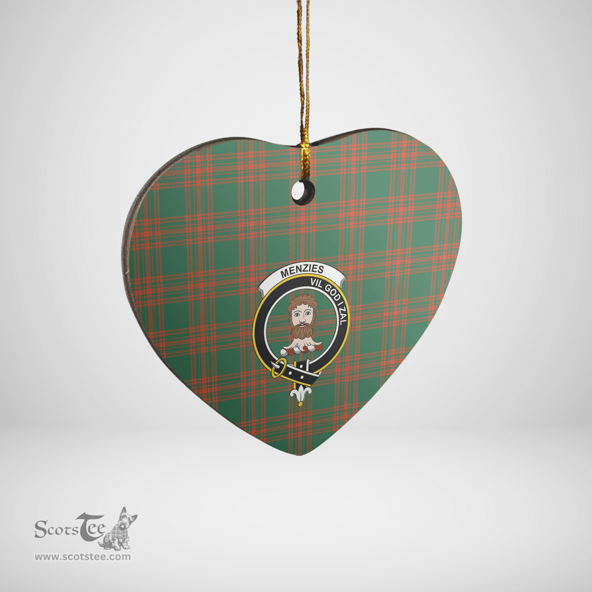 Scottish Menzies Green Ancient Clan Tartan Ceramic Ornament - Crest Heart Style Scottish Plaid Tartan Plaid