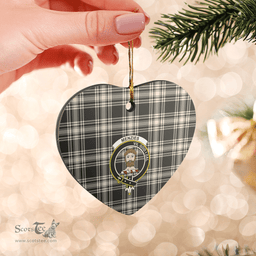 Scottish Menzies Black & White Ancient Clan Tartan Ceramic Ornament - Crest Heart Style Scottish Plaid Tartan Plaid