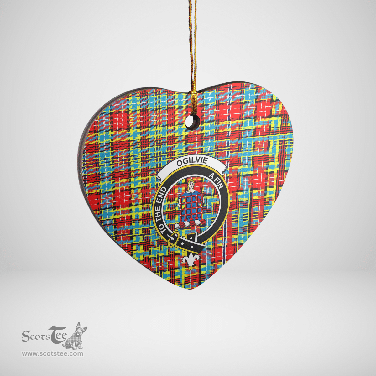 Scottish Ogilvie Clan Tartan Ceramic Ornament - Crest Heart Style Scottish Plaid Tartan Plaid