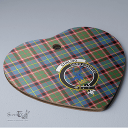 Scottish Stirling (of Cadder-Present Chief) Clan Tartan Ceramic Ornament - Crest Heart Style Scottish Plaid Tartan Plaid