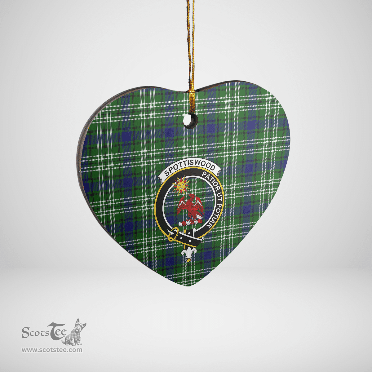 Scottish Spottiswood (Tweedside) Clan Tartan Ceramic Ornament - Crest Heart Style Scottish Plaid Tartan Plaid