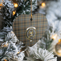 Scottish Stewart Hunting Weathered Clan Tartan Ceramic Ornament - Crest Heart Style Scottish Plaid Tartan Plaid