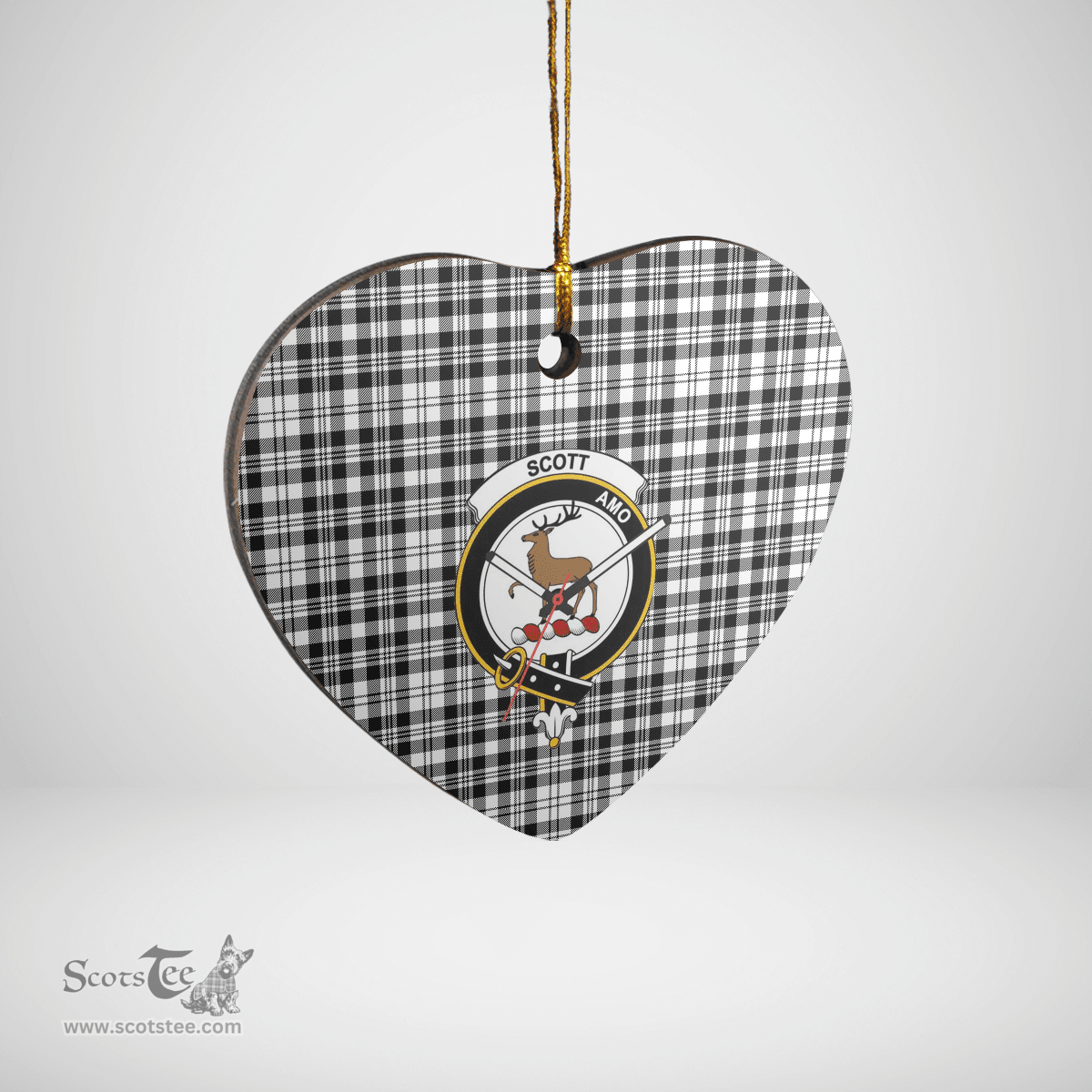 Scottish Scott Black & White Modern Clan Tartan Ceramic Ornament - Crest Heart Style Scottish Plaid Tartan Plaid