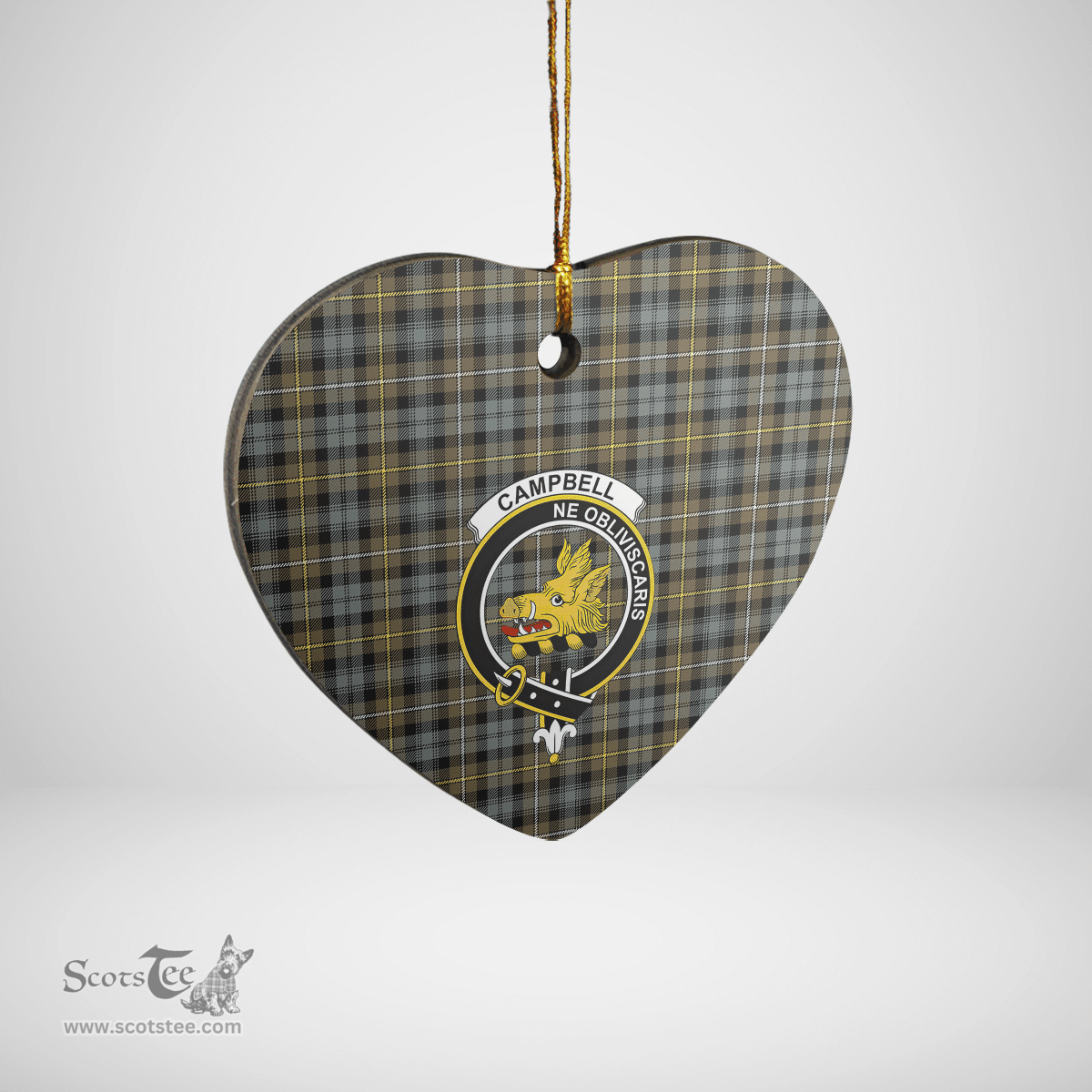 Scottish Campbell Argyll Weathered Clan Tartan Ceramic Ornament - Crest Heart Style Scottish Plaid Tartan Plaid