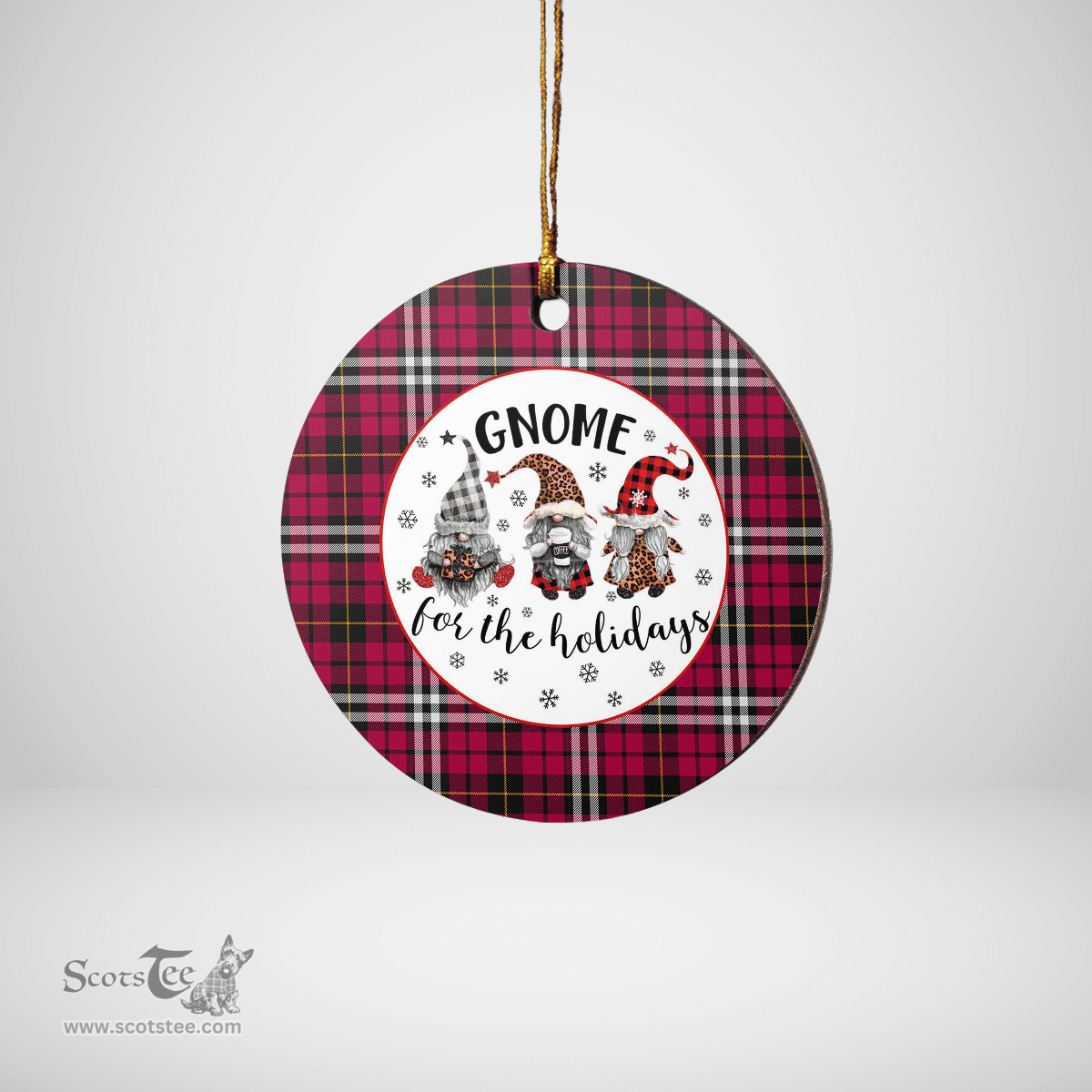 Scottish Little Clan Tartan Ceramic Ornament - Gnome Round Style Scottish Plaid Tartan Plaid