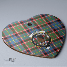 Scottish Stirling (of Keir) Clan Tartan Ceramic Ornament - Crest Heart Style Scottish Plaid Tartan Plaid