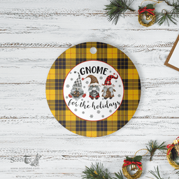 Scottish MacLeod of Lewis Ancient Clan Tartan Ceramic Ornament - Gnome Round Style Scottish Plaid Tartan Plaid