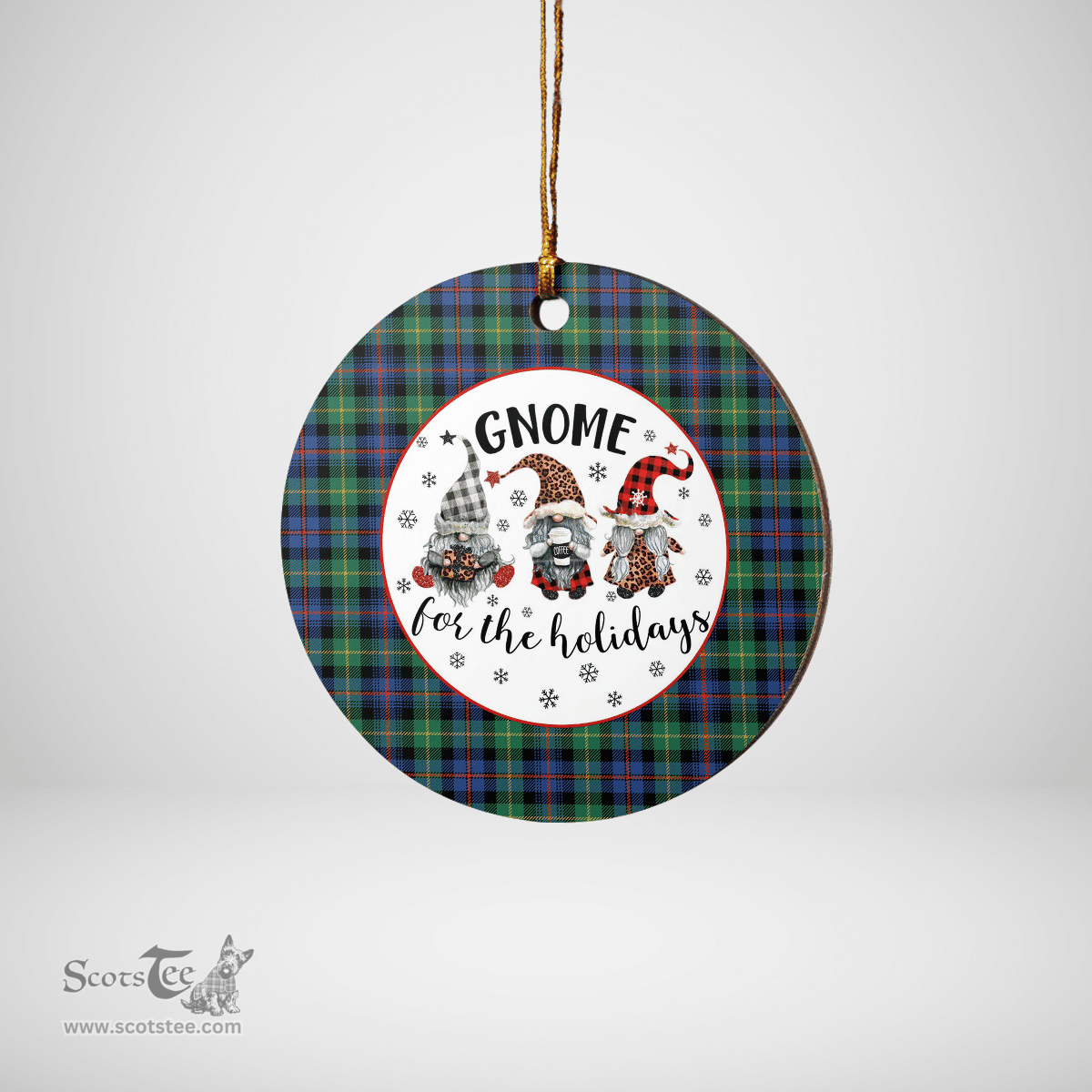 Scottish Farquharson Ancient Clan Tartan Ceramic Ornament - Gnome Round Style Scottish Plaid Tartan Plaid