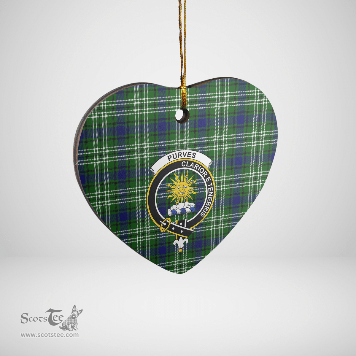 Scottish Purves (Tweedside) Clan Tartan Ceramic Ornament - Crest Heart Style Scottish Plaid Tartan Plaid