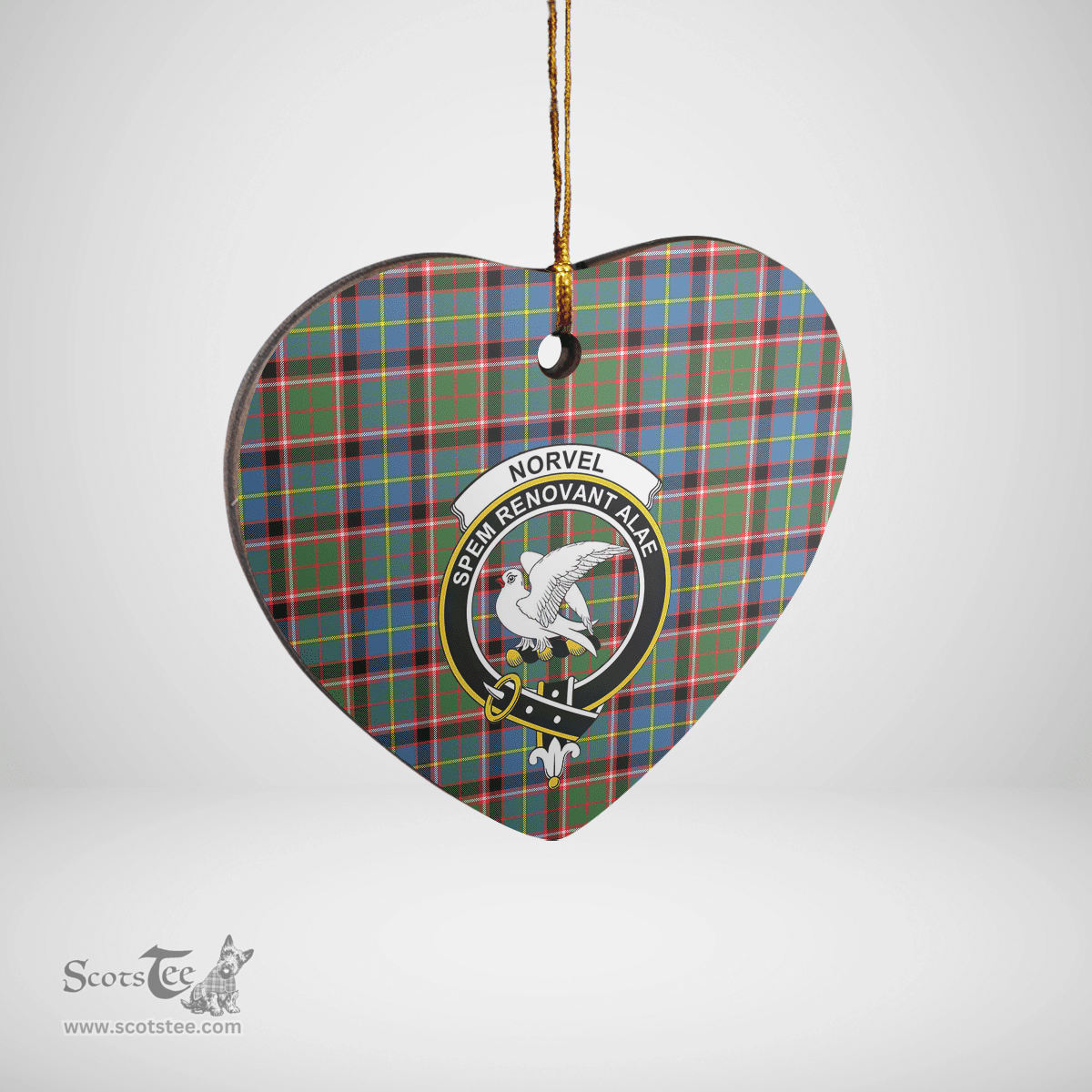 Scottish Norvel (Stirling) Clan Tartan Ceramic Ornament - Crest Heart Style Scottish Plaid Tartan Plaid