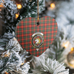 Scottish Stewart (of Appin) Clan Tartan Ceramic Ornament - Crest Heart Style Scottish Plaid Tartan Plaid