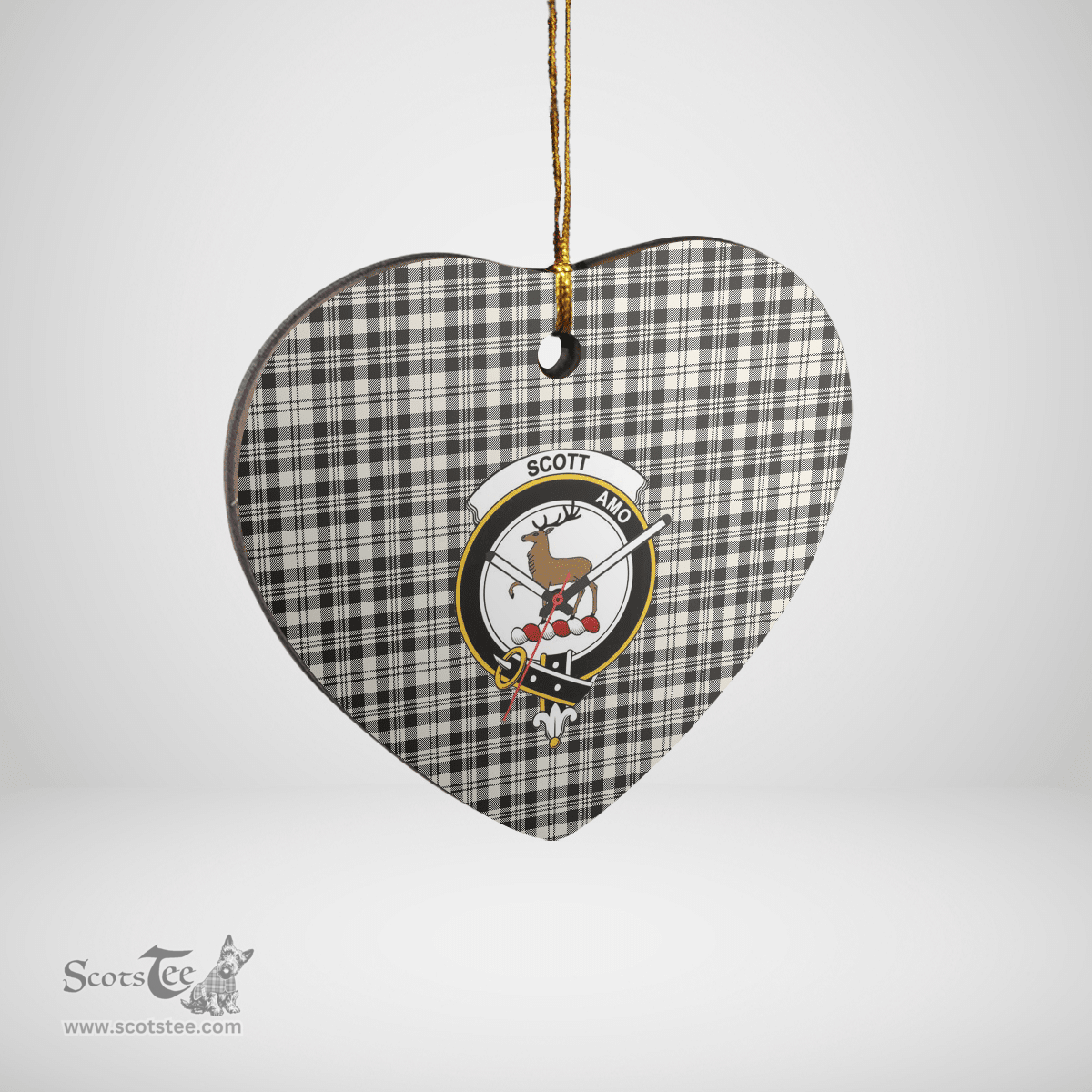Scottish Scott Black & White Ancient Clan Tartan Ceramic Ornament - Crest Heart Style Scottish Plaid Tartan Plaid