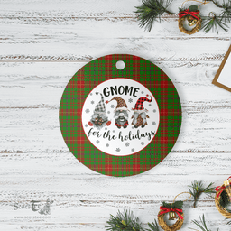 Scottish Fulton Clan Tartan Ceramic Ornament - Gnome Round Style Scottish Plaid Tartan Plaid