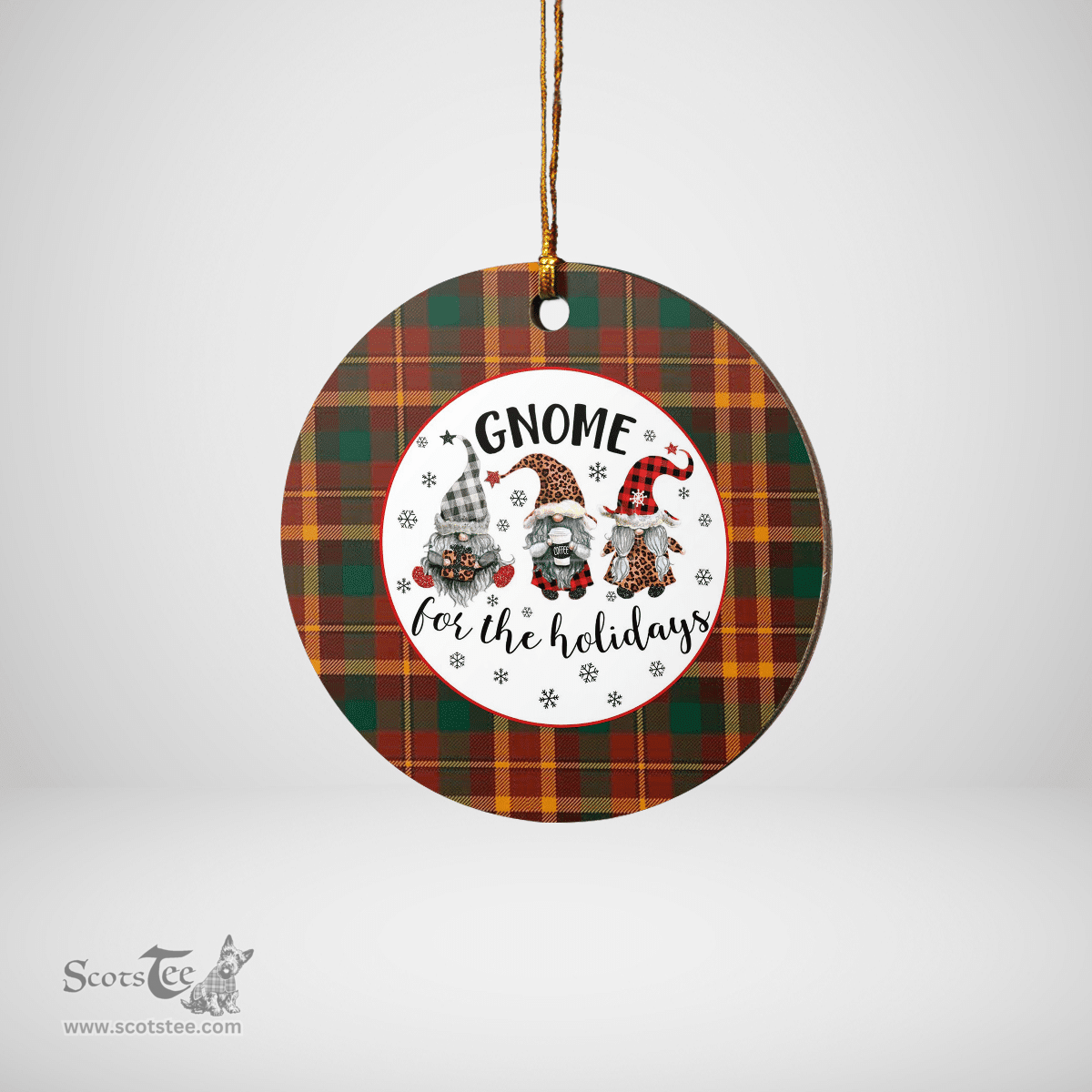 Scottish McNally Clan Tartan Ceramic Ornament - Gnome Round Style Scottish Plaid Tartan Plaid