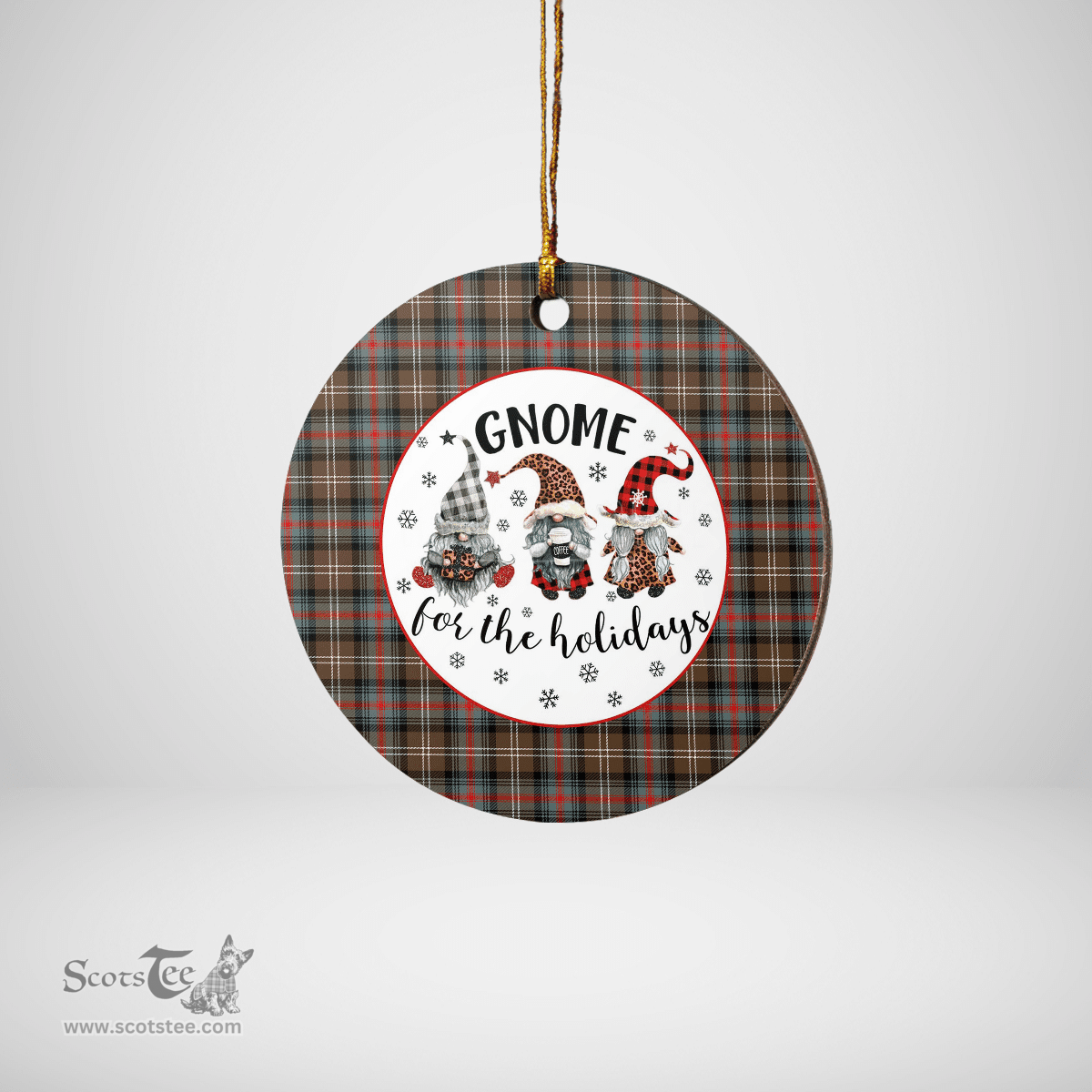 Scottish Sutherland Weathered Clan Tartan Ceramic Ornament - Gnome Round Style Scottish Plaid Tartan Plaid