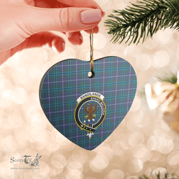 Scottish Sandilands (Douglas) Clan Tartan Ceramic Ornament - Crest Heart Style Scottish Plaid Tartan Plaid