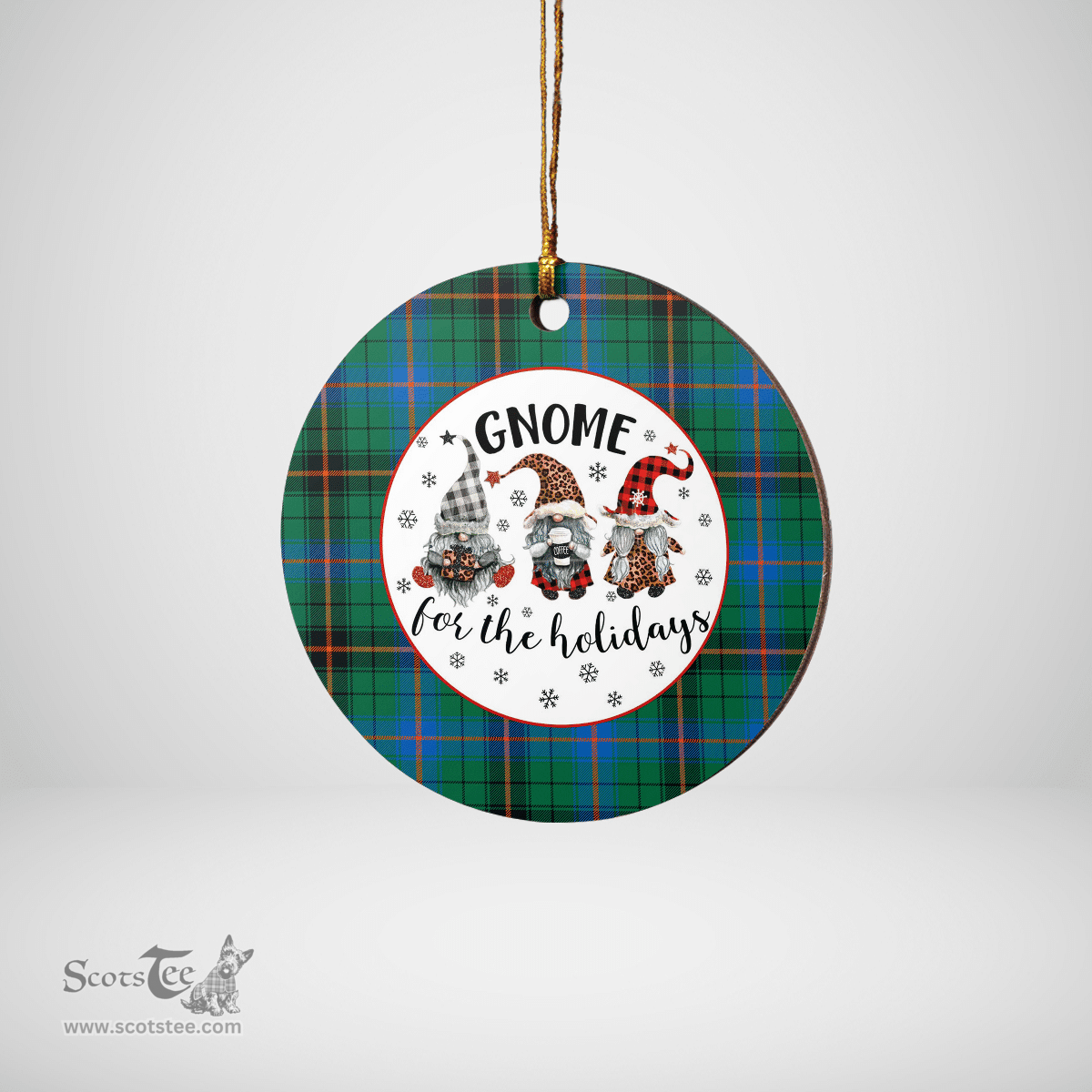 Scottish Davidson Ancient Clan Tartan Ceramic Ornament - Gnome Round Style Scottish Plaid Tartan Plaid