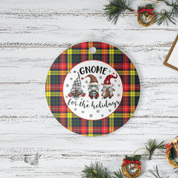 Scottish Buchanan Modern Clan Tartan Ceramic Ornament - Gnome Round Style Scottish Plaid Tartan Plaid