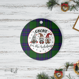 Scottish Lockhart Modern Clan Tartan Ceramic Ornament - Gnome Round Style Scottish Plaid Tartan Plaid