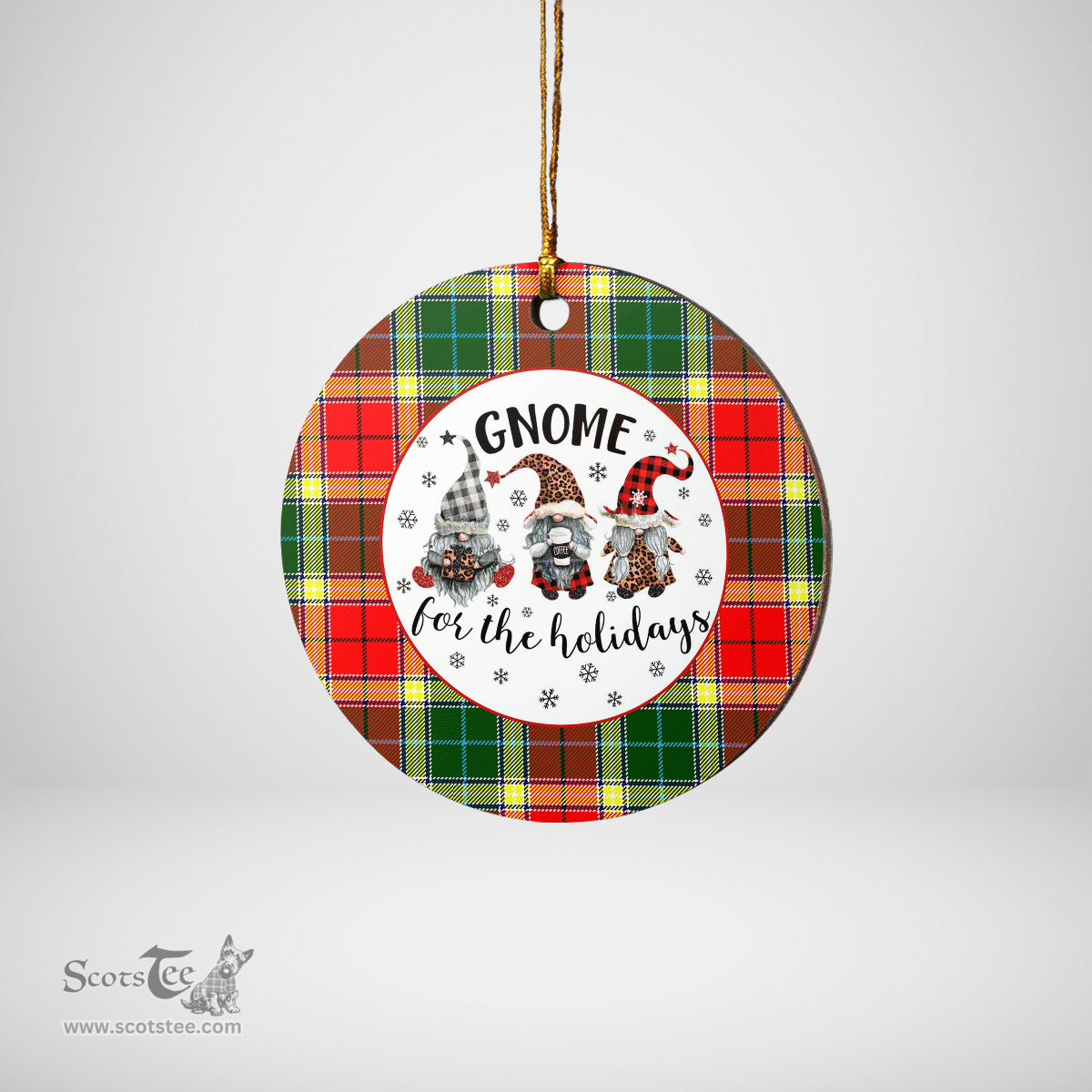 Scottish Gibbs Clan Tartan Ceramic Ornament - Gnome Round Style Scottish Plaid Tartan Plaid