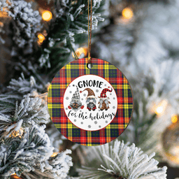 Scottish Buchanan Modern Clan Tartan Ceramic Ornament - Gnome Round Style Scottish Plaid Tartan Plaid