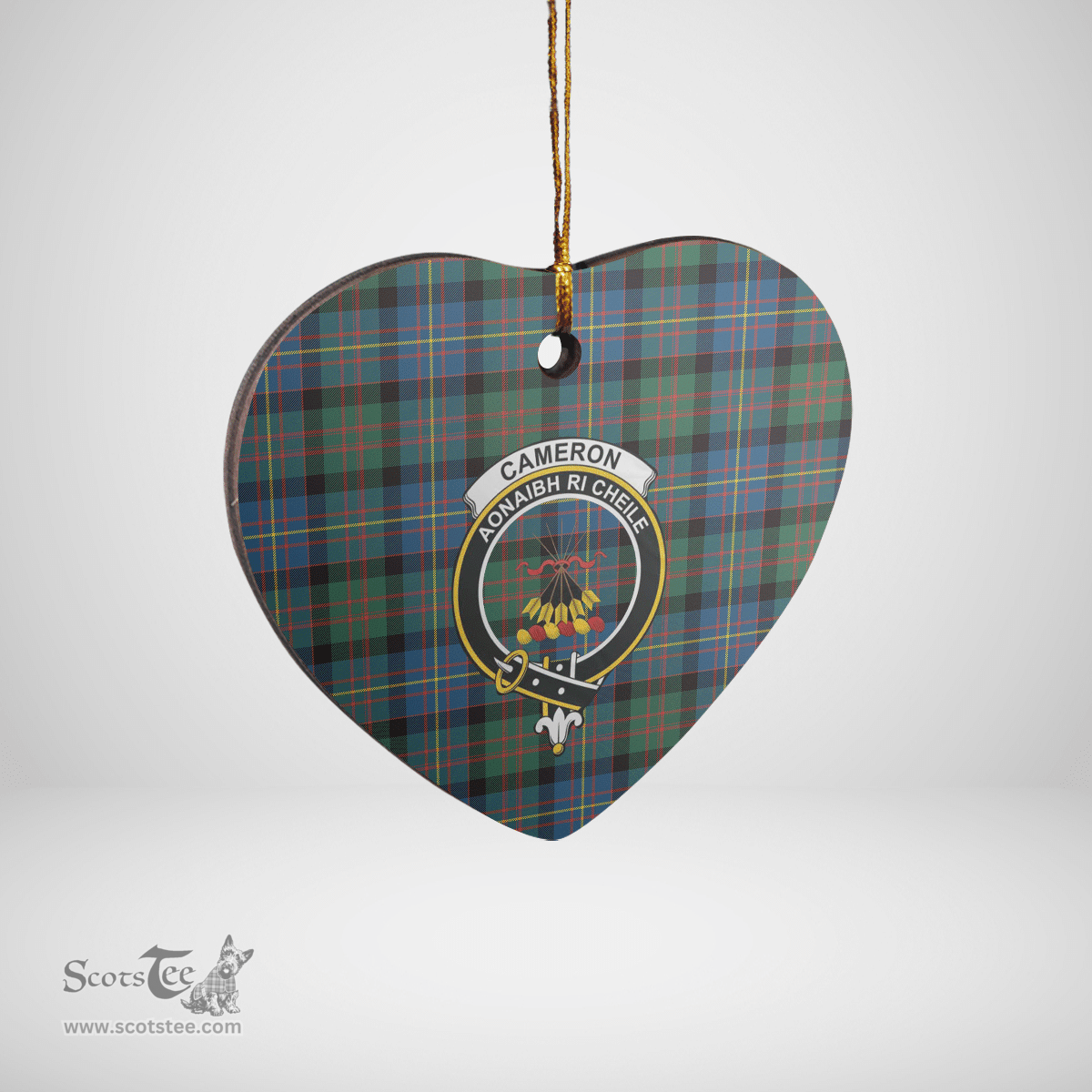 Scottish Cameron of Erracht Ancient Clan Tartan Ceramic Ornament - Crest Heart Style Scottish Plaid Tartan Plaid