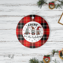 Scottish Marjoribanks Clan Tartan Ceramic Ornament - Gnome Round Style Scottish Plaid Tartan Plaid