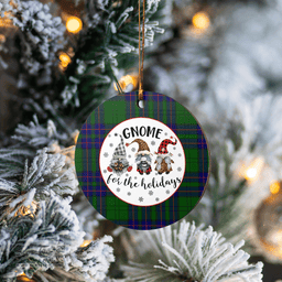 Scottish Lockhart Modern Clan Tartan Ceramic Ornament - Gnome Round Style Scottish Plaid Tartan Plaid