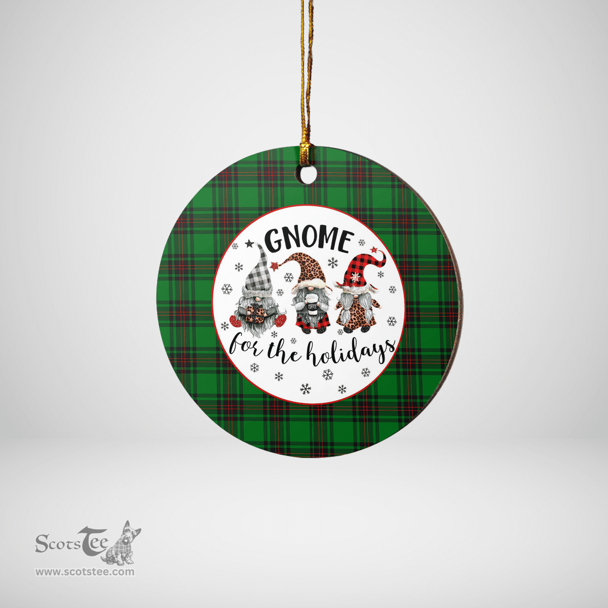 Scottish Halkerston Clan Tartan Ceramic Ornament - Gnome Round Style Scottish Plaid Tartan Plaid